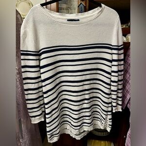 Navy and White Striped Crew Neck Sweater